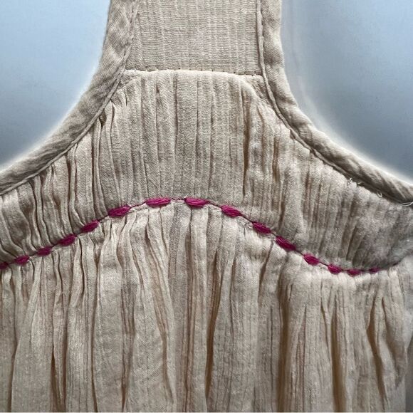 Anthropologie Akemi + Kin Cream Embroidered Ruffle Racer Back Cotton Dress—0P‎ - Picture 12 of 16